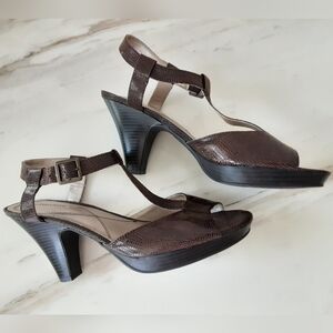 NATURALIZER  Ankle | T-Strap Snakeskin Platform Stack Heel Open Toe Sandal Sz 11